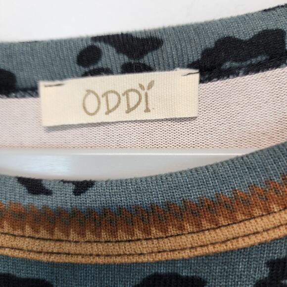 Oddy Pullover Top Size M/L Brown Leopard Colorblock Knit 3/4 Sleeve Teacher - Picture 5 of 11